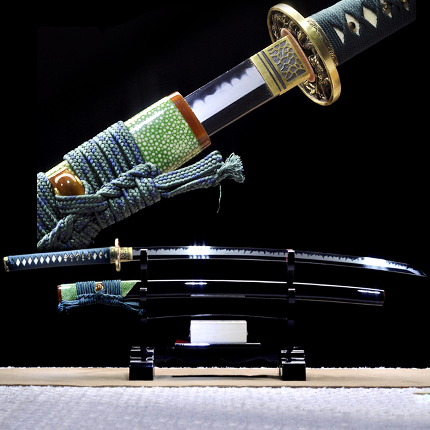 Green Japanese Samurai Katana Sword T10 Steel Clay Tempered Real Hamon Sharp Green Japanese Samurai Katana Sword T10 Steel Clay Tempered Real Hamon Sharp