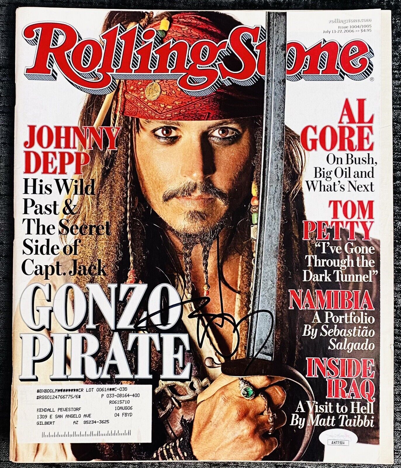 Johnny Depp Hand Signed Pirates of Caribbean Rolling Stone Auto Magazine JSA COA