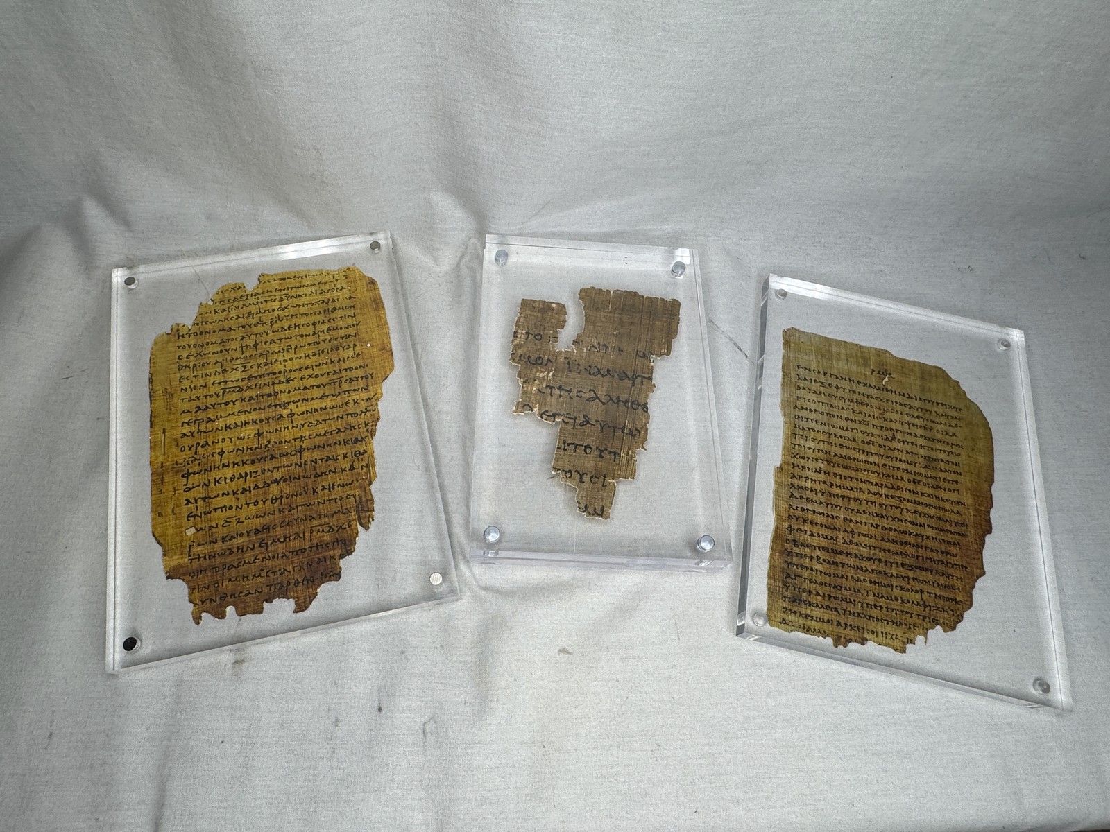3 Piece Biblical Papyrus Set, St John, Pauline Epistle, Revelations, Plaques 3 Piece Biblical Papyrus Set, St John, Pauline Epistle, Revelations, Plaques