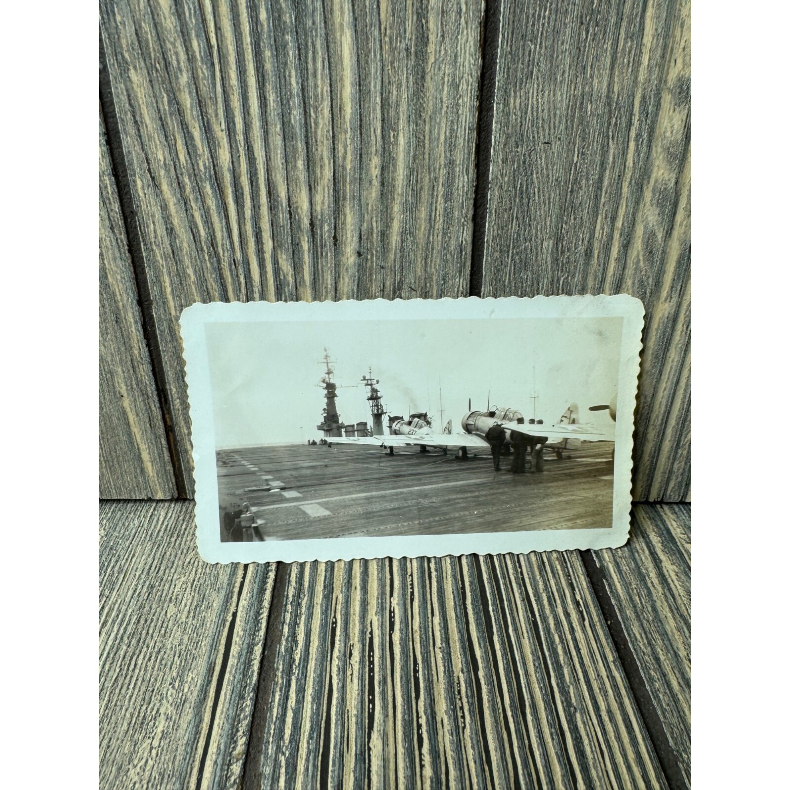 Vintage Black & White Photograph Of Aircraft Carrier With Planes 1950s Vintage Black & White Photograph Of Aircraft Carrier With Planes 1950s