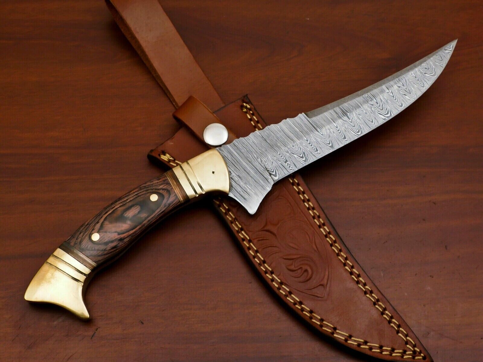 Personalized Custom Handmade Damascus Steel Hunting Knife Gift For Him + Sheath