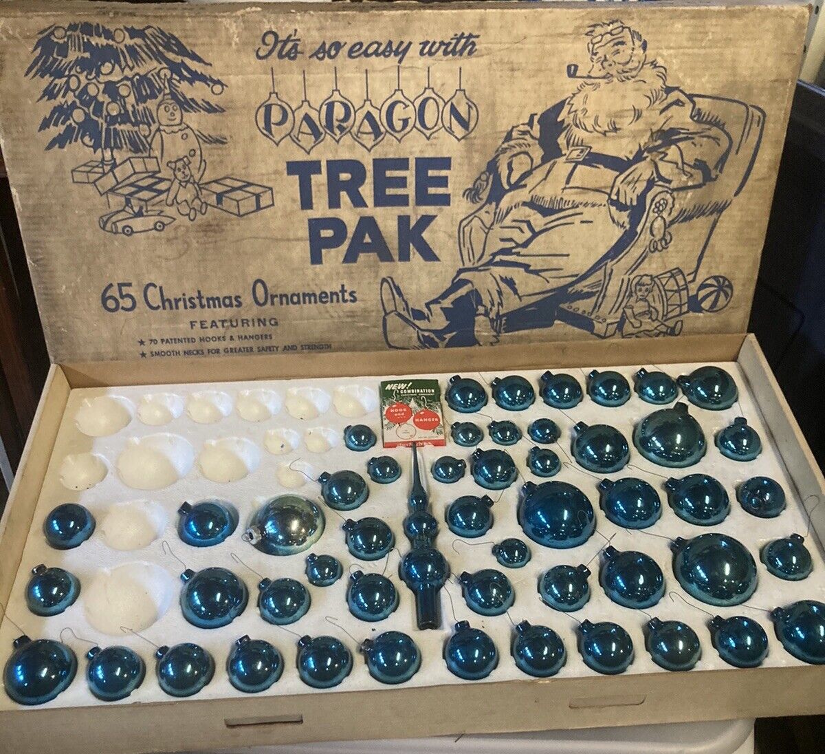 Vtg Paragon Tree Pak Christmas Tree Blue Ornament PARTIAL Set Original Box RARE