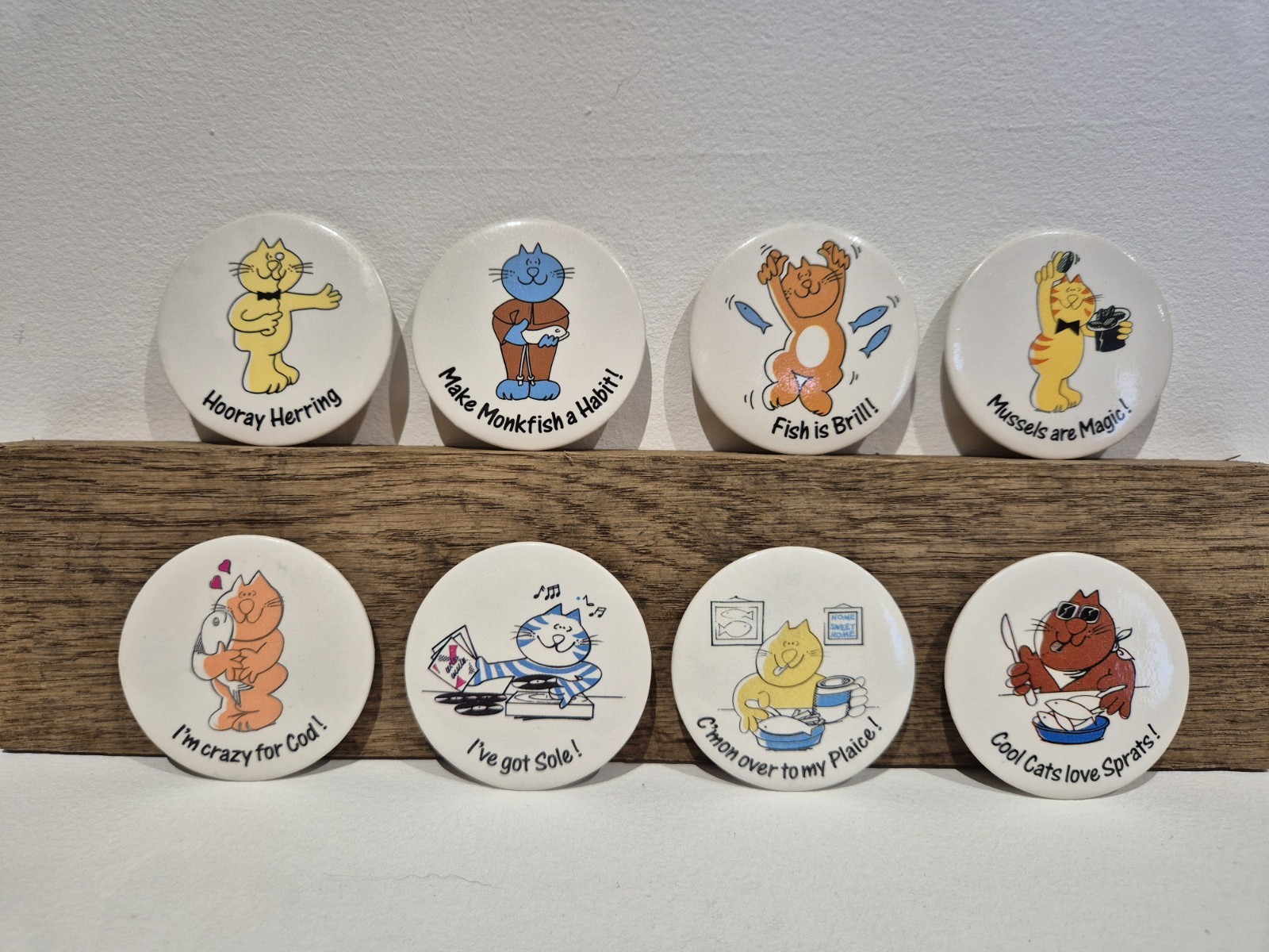 Vintage 1980s Seafish SFIA Cat Pin Badge Job Lot, Set Of 8 Rare Seafood Puns Vintage 1980s Seafish SFIA Cat Pin Badge Job Lot, Set Of 8 Rare Seafood Puns