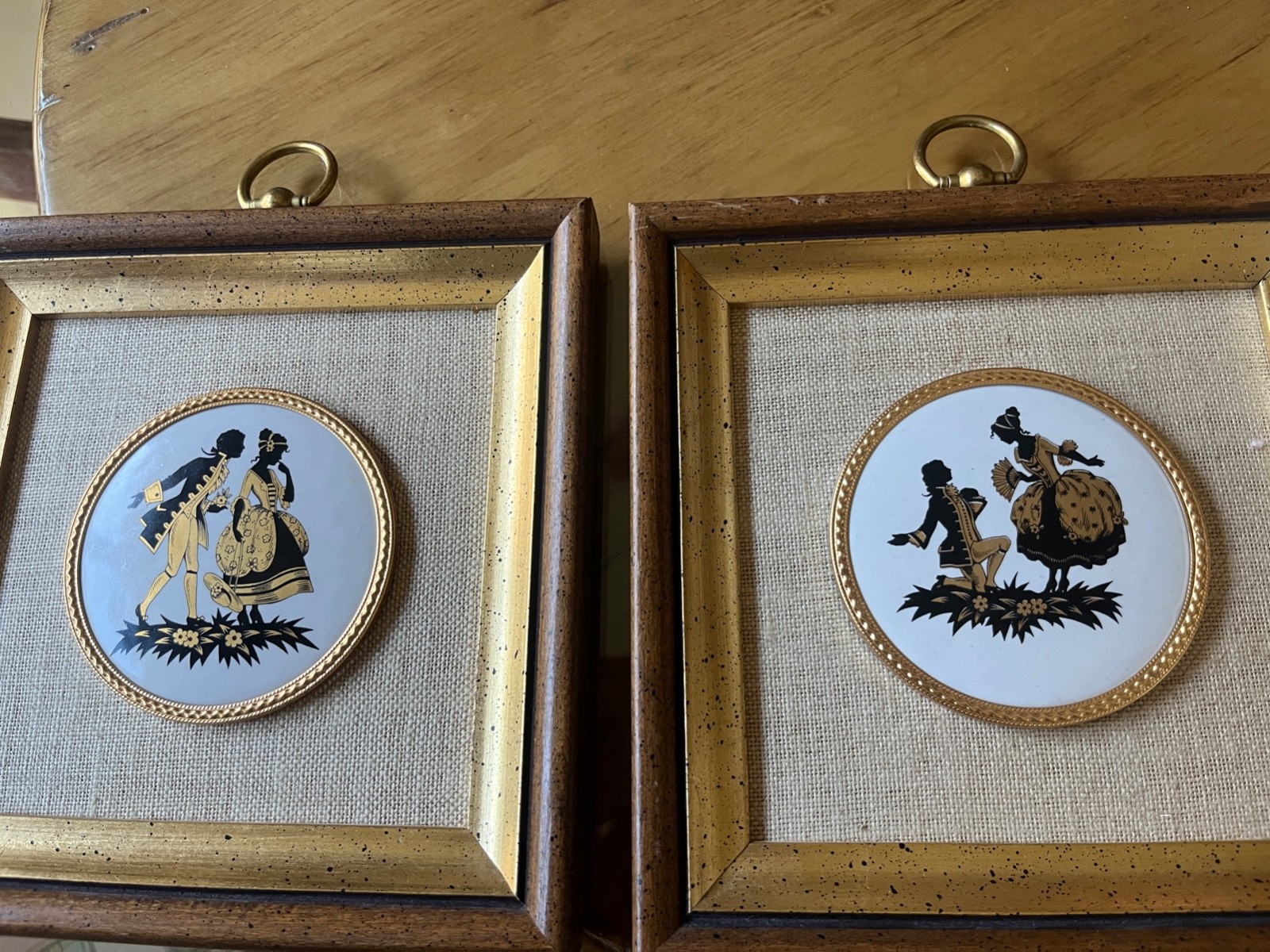 Victorian Courting Couple Framed Porcelain Discs Vintage 70's Set of Two Victorian Courting Couple Framed Porcelain Discs Vintage 70's Set of Two