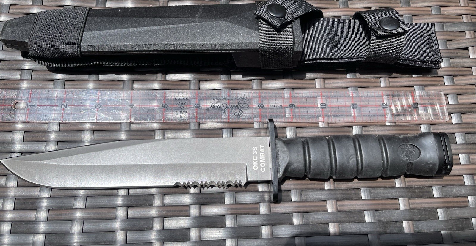 Ontario Knife OKC3S  USMC Combat 8" Blade and Scabbard & Sharpening Steel