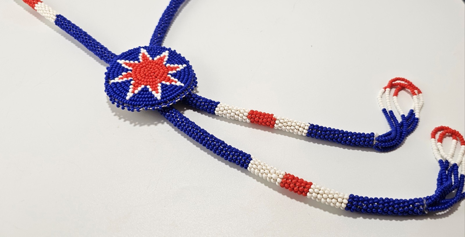 Vintage Native American Plains Style Beaded Bolo Tie Morning Star Rosette Long Vintage Native American Plains Style Beaded Bolo Tie Morning Star Rosette Long