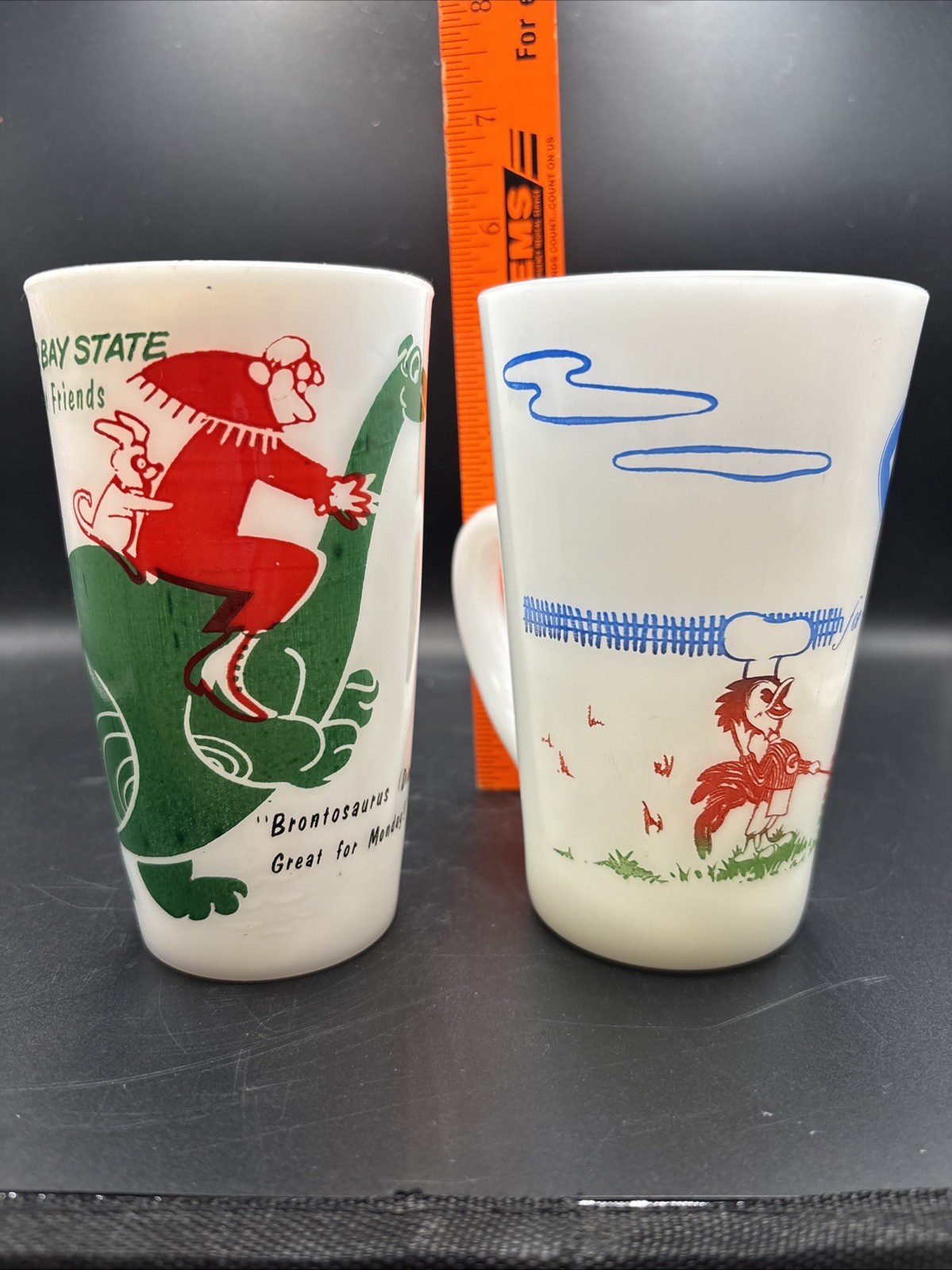 Vintage Hazel Atlas Sinclair Oil Gas Mother Bay State Brontosaurus Milk Glass