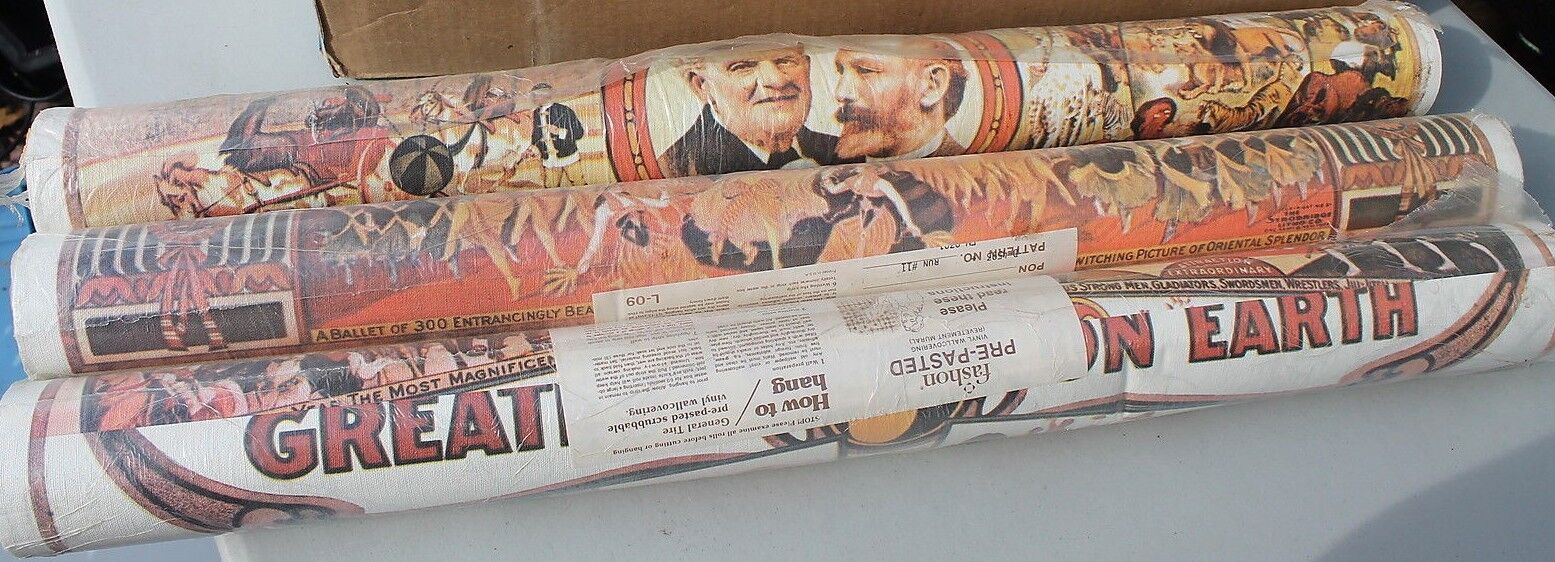 Vintage Barnum Bailey Circus Poster Wallpaper 3 Rolls by General Tire Pre Pasted