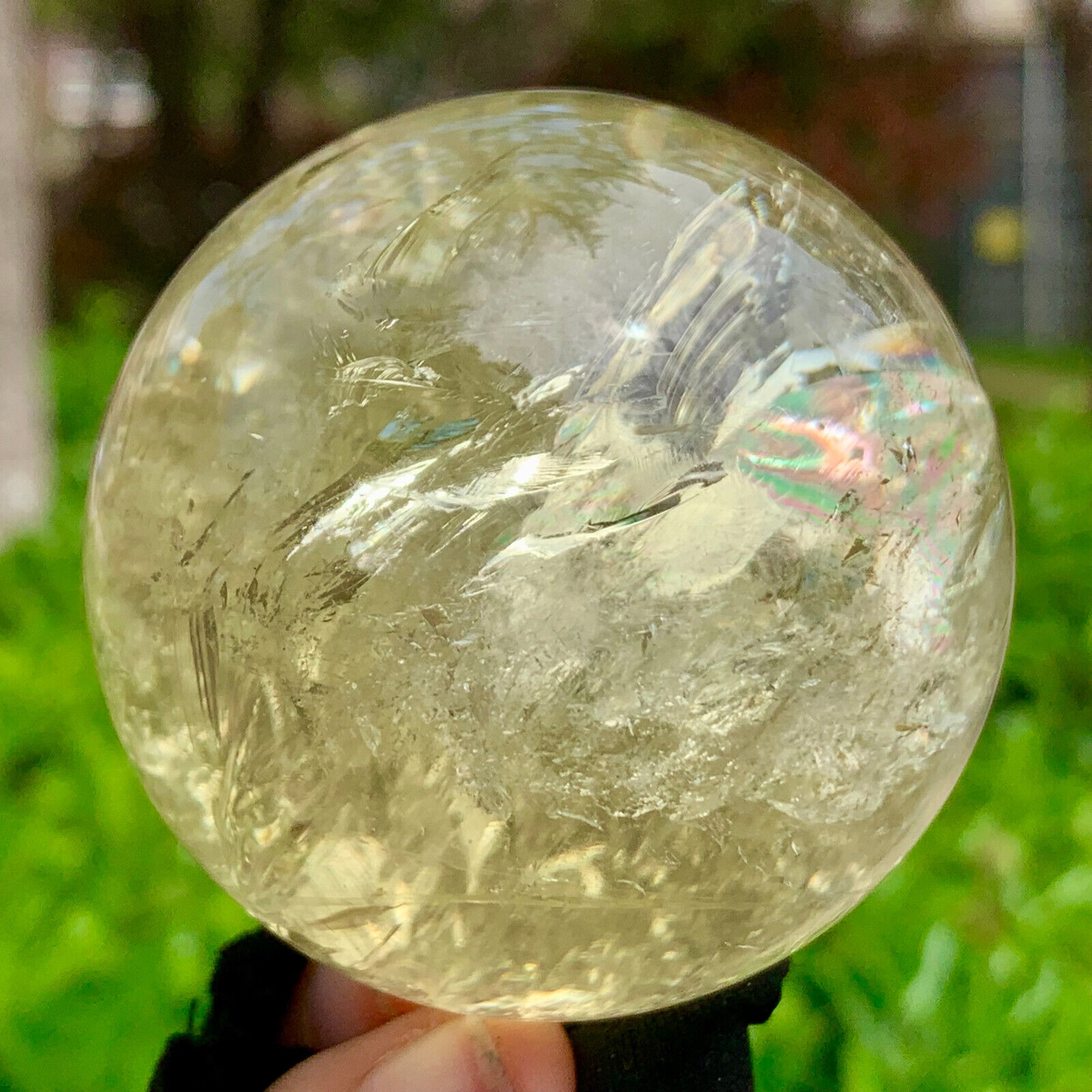 304G Natural Rainbow Citrine Quartz Crystal Sphere Mineral Energy Healing Ball