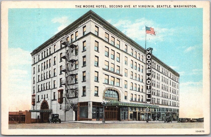 Vintage 1920s SEATTLE Washington Postcard "THE MOORE HOTEL" 2nd Ave. at Virginia Vintage 1920s SEATTLE Washington Postcard "THE MOORE HOTEL" 2nd Ave. at Virginia