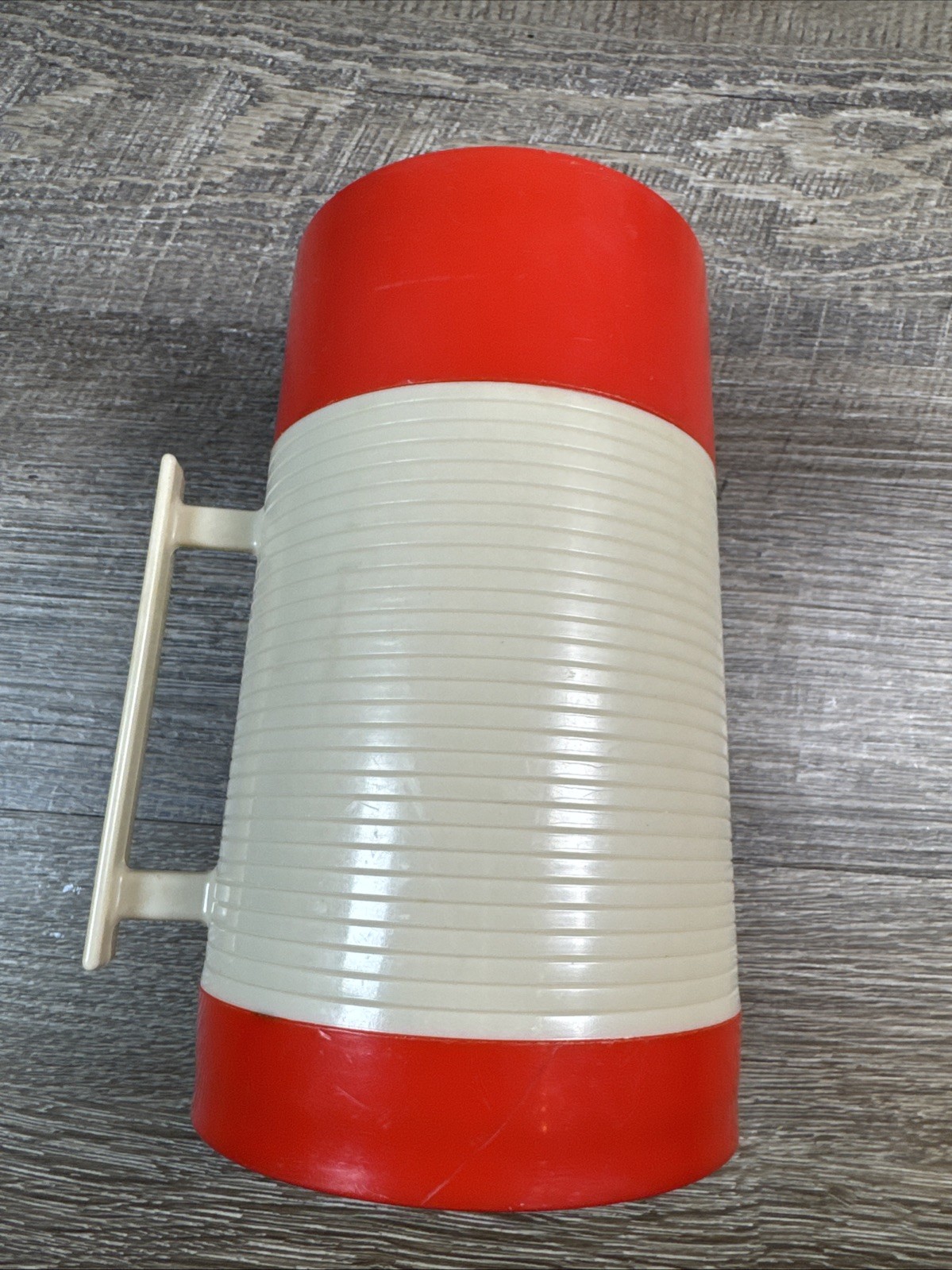 Alladin Vintage Thermos Red Beige Hy-Lo Vacuum Bottle 16 oz Pint Widemouth