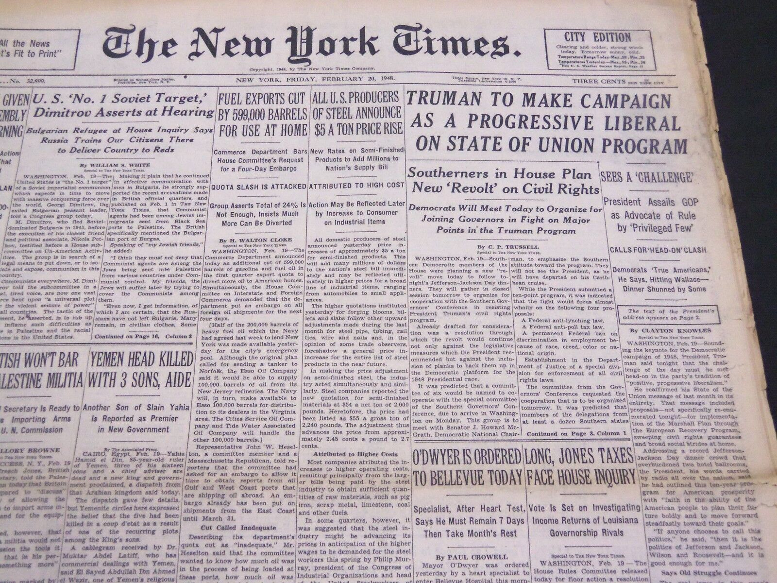 1948 FEBRUARY 20 NEW YORK TIMES - SOUTHERNERS REVOLT ON CIVIL RIGHTS - NT 4418