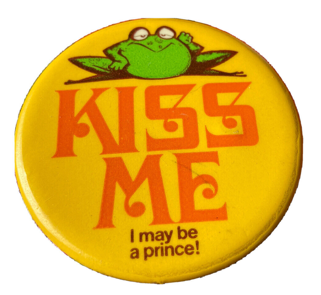 3 vintage Kiss Me I maybe a Prince pinback buttons / pin red smiley face, boss