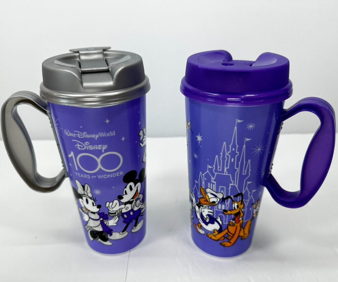 Pair Walt Disney World 100th Anniversary Resort Refillable Tumbler Cup Mug Set