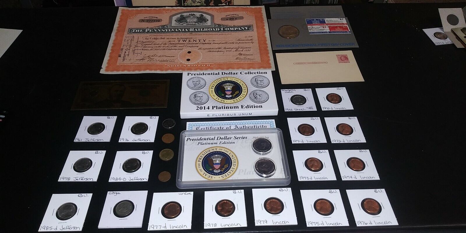 COIN LOT Collection US Coins,2014 Platinum Dollars,1974 First day Cover Medal,BU