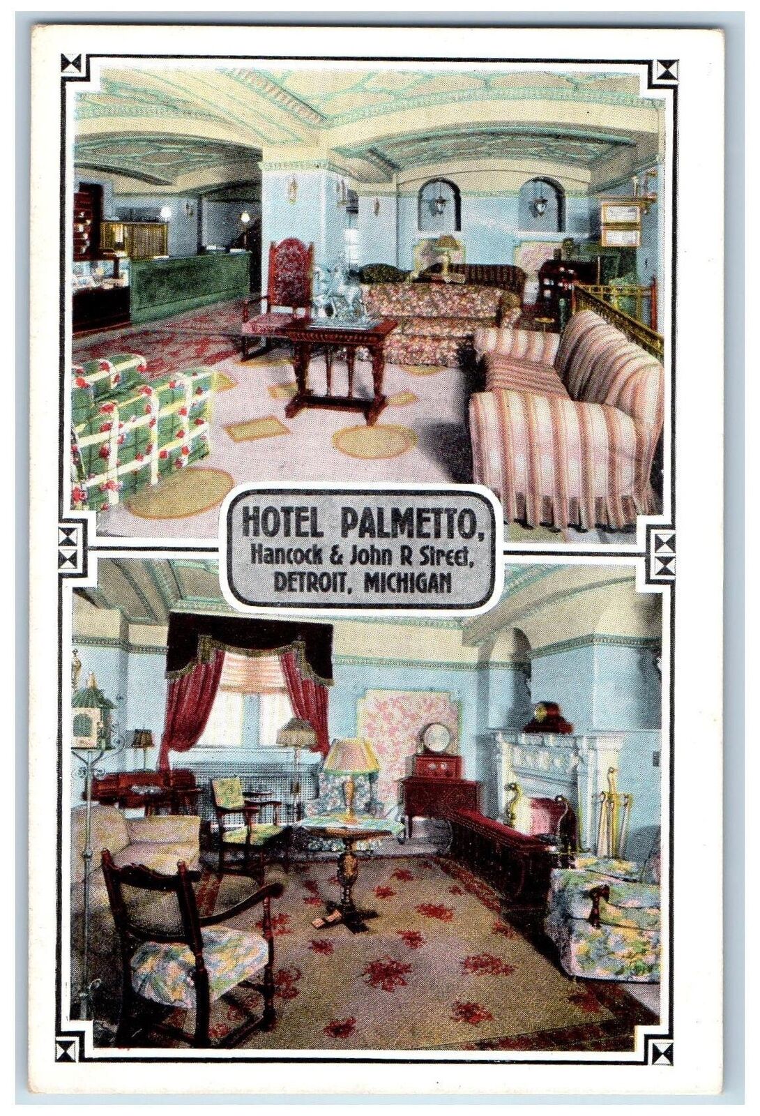 Detroit Michigan MI Postcard Hotel Palmetto Interior Guest Room c1940's Vintage