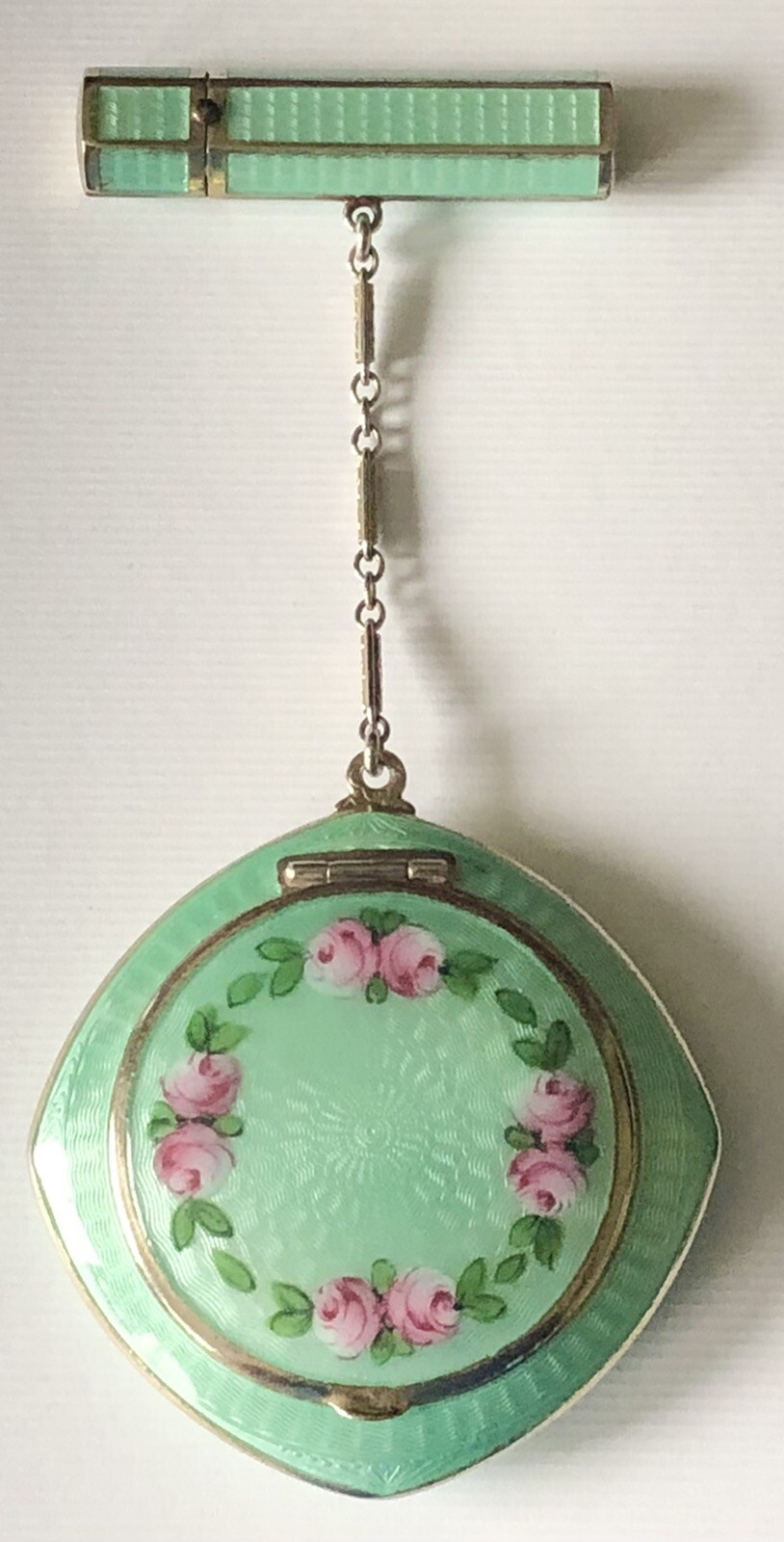 VINTAGE Mint Green Hand Painted Floral ENAMEL Tango Lipstick & Make-up COMPACT VINTAGE Mint Green Hand Painted Floral ENAMEL Tango Lipstick & Make-up COMPACT