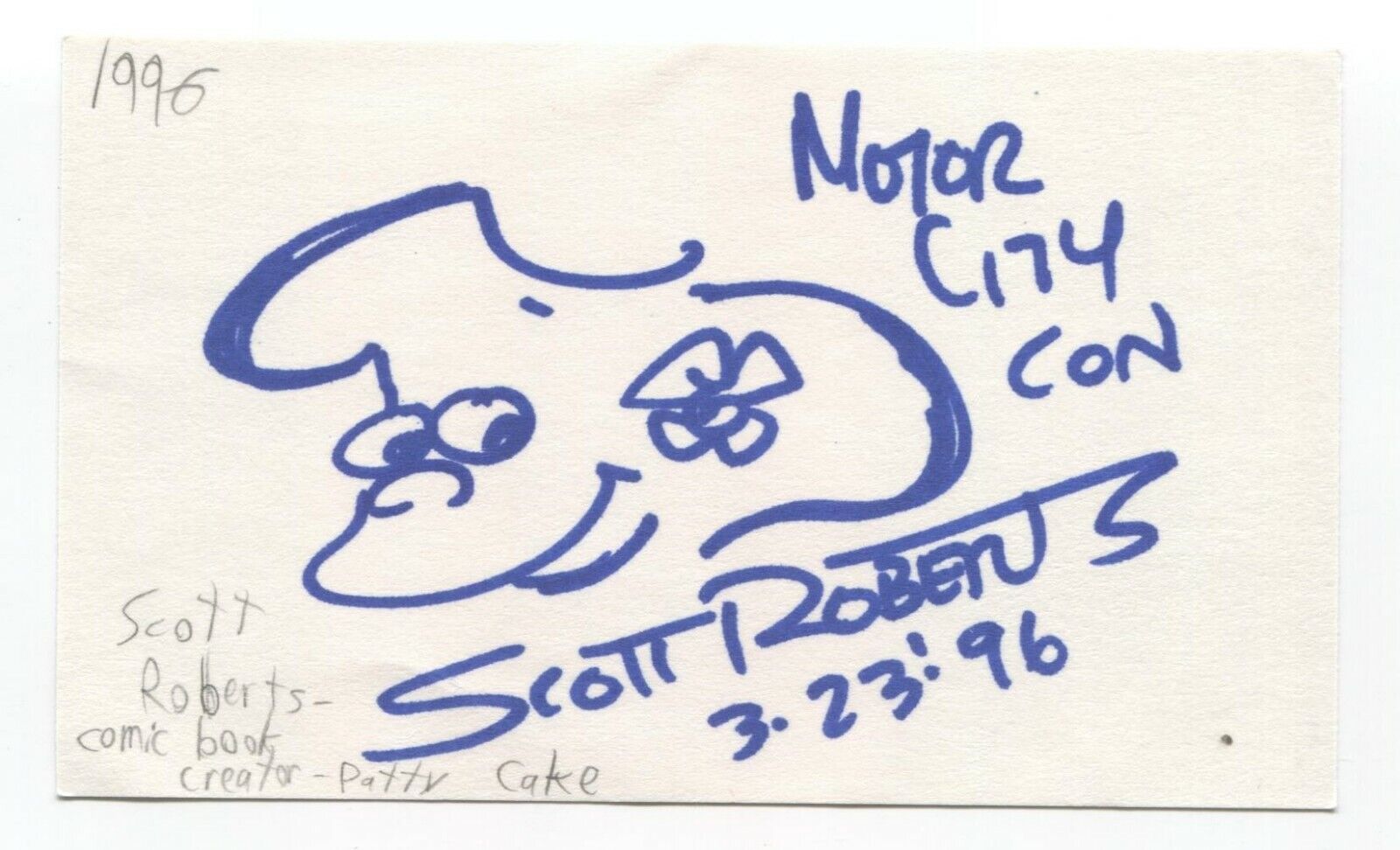 Scott Roberts Signed 3x5 Index Card Autographed Sketch Comic Artist Patty Cake