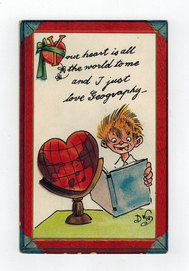 Artist Signed Valentine’s Day Postcard by DWIG Clare Victor Dwiggins Geography