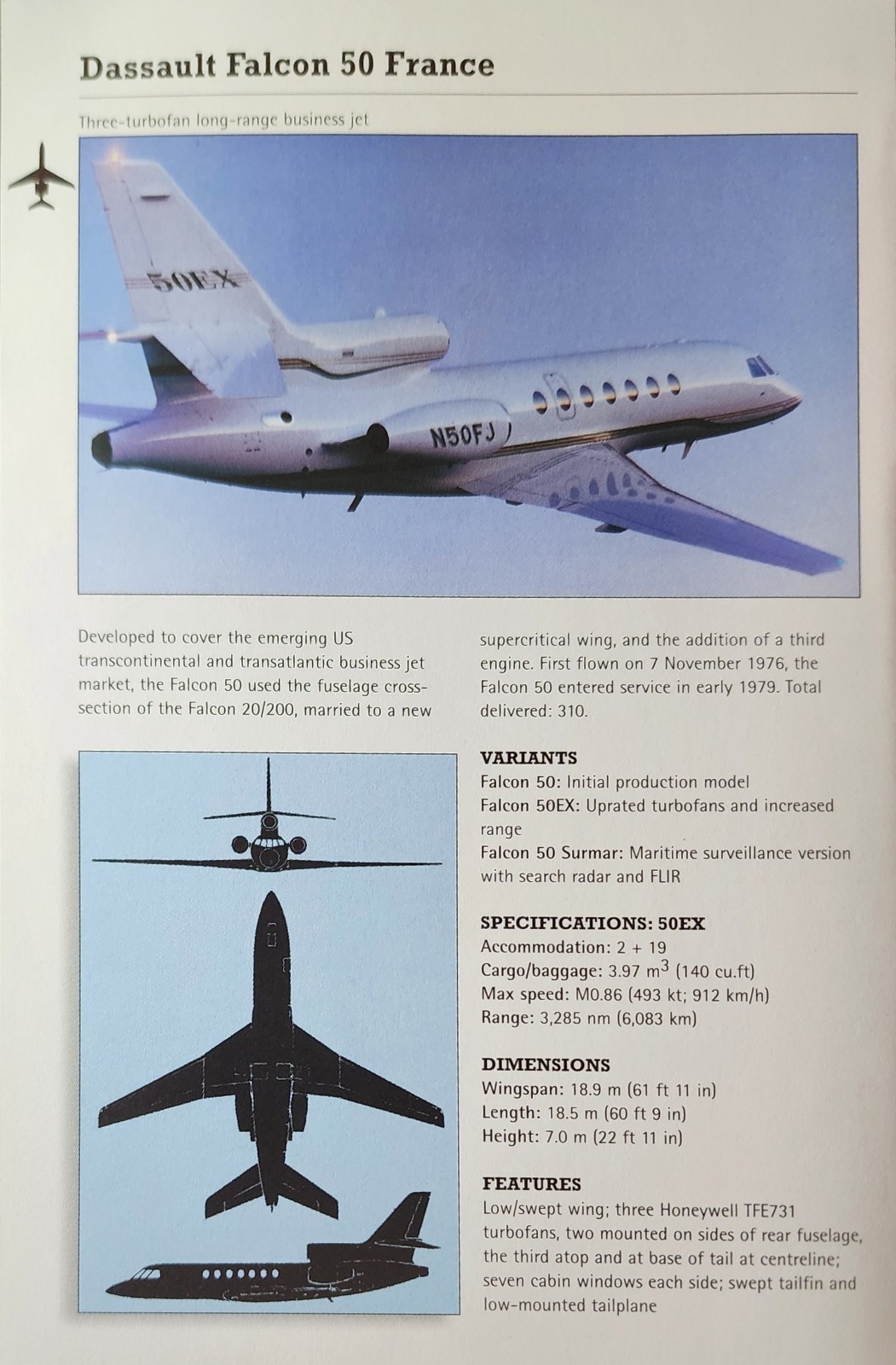 Dassault Falcon Picture Aircraft Article Original Vtg Detail Sheet   
