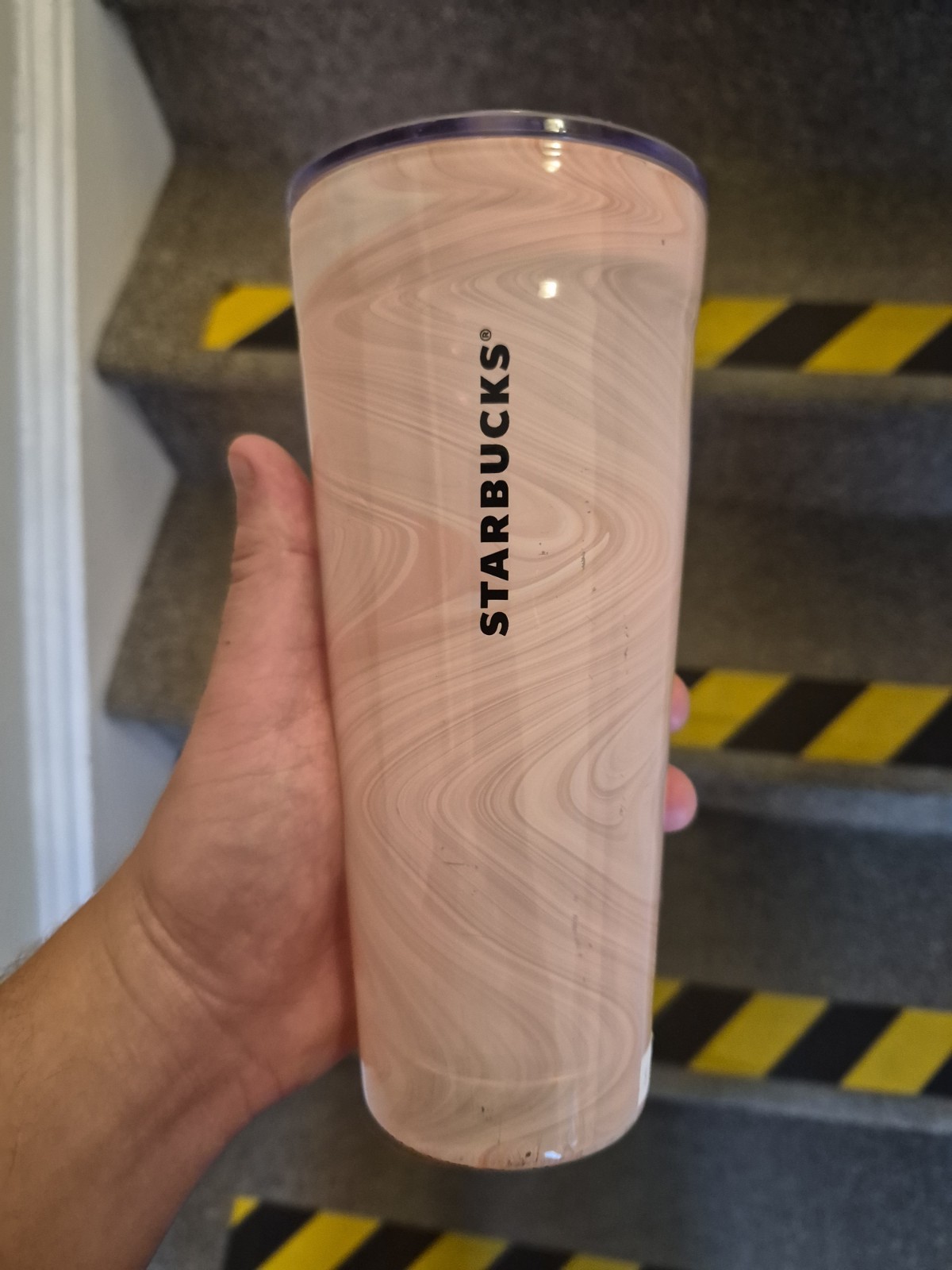 2017 Rare Starbucks Glass Tumbler Coral Pink Marble Cup Swirl Venti 20oz w/lid 2017 Rare Starbucks Glass Tumbler Coral Pink Marble Cup Swirl Venti 20oz w/lid