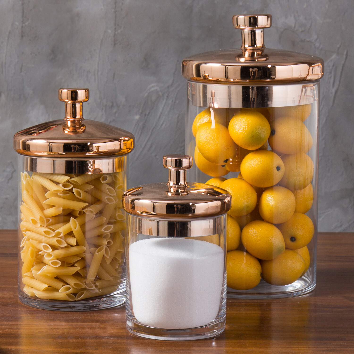 MyGift Set of 3 Clear Glass and Copper Tone Kitchen and Bath Storage Containers MyGift Set of 3 Clear Glass and Copper Tone Kitchen and Bath Storage Containers
