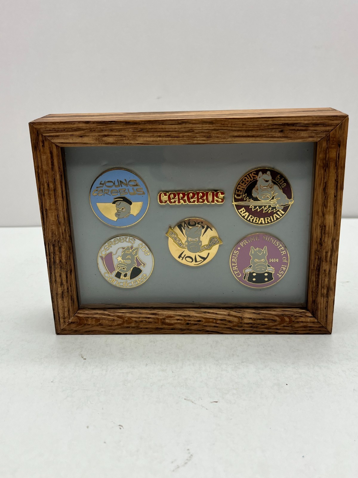 1985 CEREBUS COLLECTOR SET OF 6 EXCLUSIVE PINS W/ CERTIFICATE SIGNED BY DAVE SIM