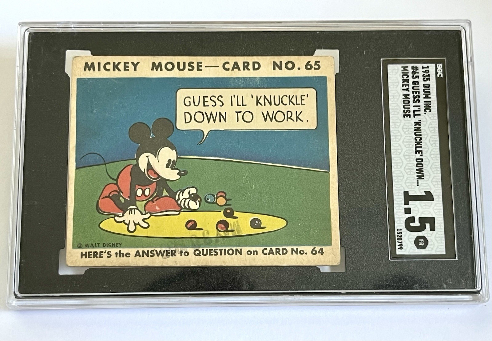 1935 Mickey Mouse Gum Card R89 TYPE 2 - #65 Knuckle Down - Date Stamped - RARE