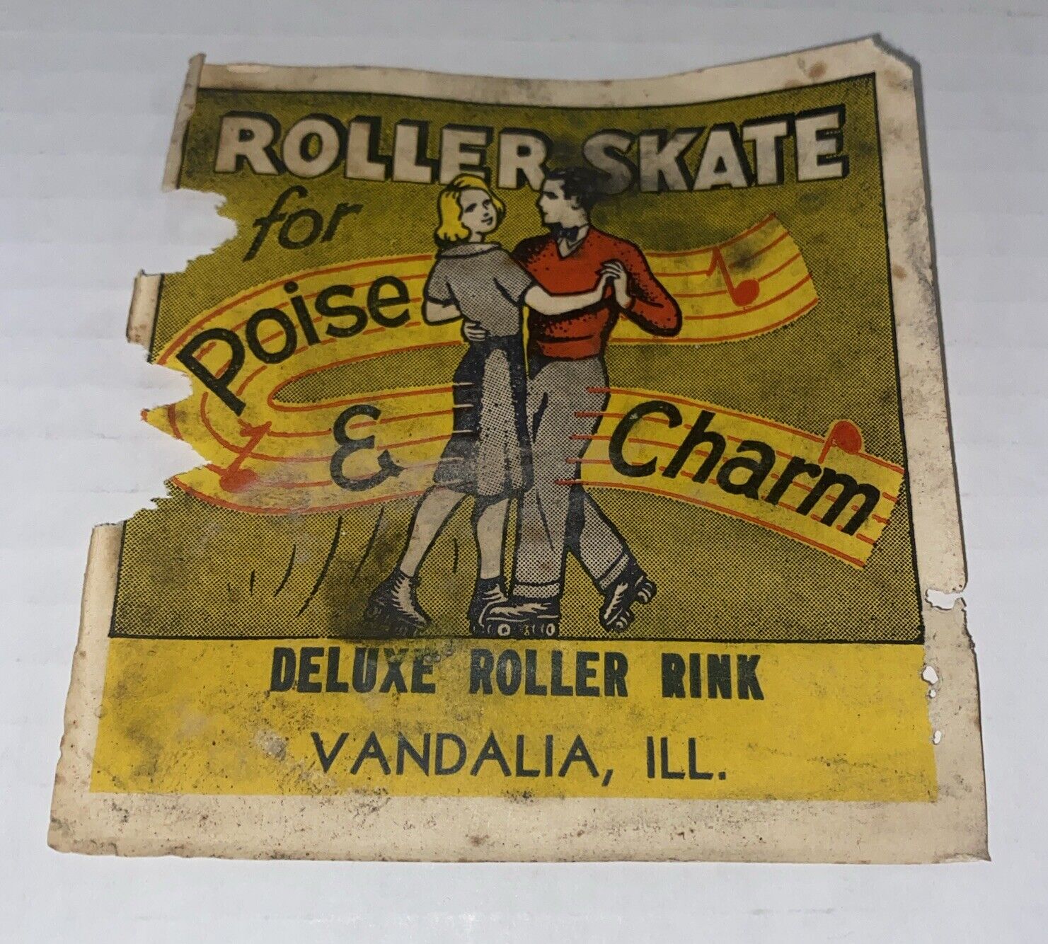 Vintage Vandalia IL Deluxe Roller Skating Rink USED Sticker Decal Illinois Prop