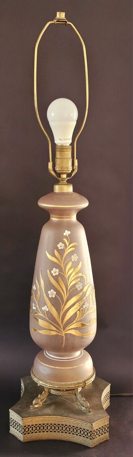1940s ART DECO HAND PAINTED MURANO GLASS VASE LAMP HOLLYWOOD REGENCY 32