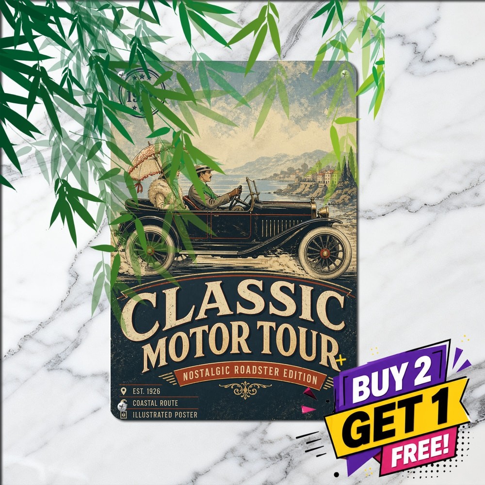 Elegant Couple Open Top Automobile Sign Vintage Classic Metal Plaque 8x12 Elegant Couple Open Top Automobile Sign Vintage Classic Metal Plaque 8x12