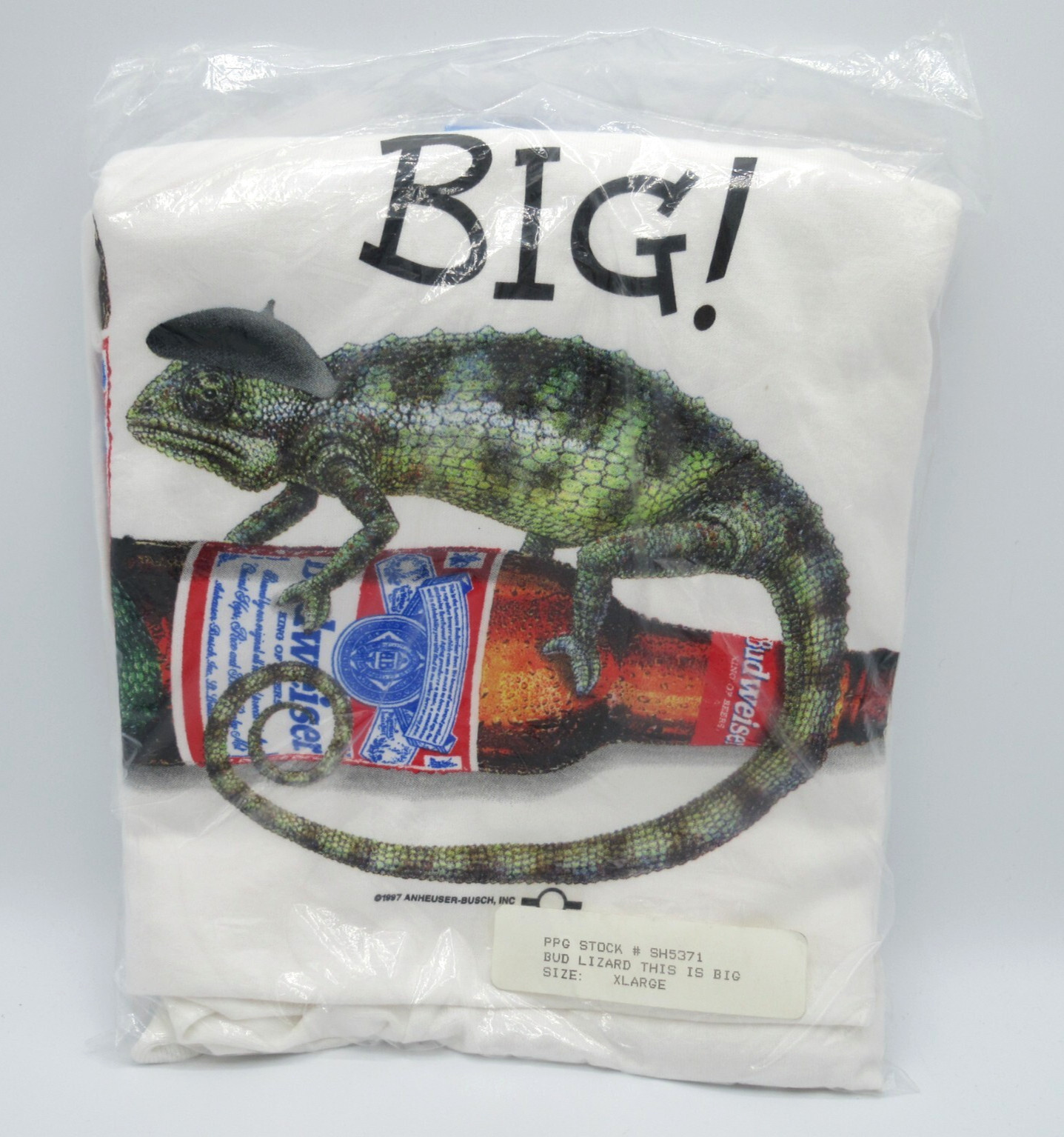 Budweiser LIZARDS T-shirt THIS IS BIG Size XL NEW SEALED PACKAGE Vintage 1997 Budweiser LIZARDS T-shirt THIS IS BIG Size XL NEW SEALED PACKAGE Vintage 1997