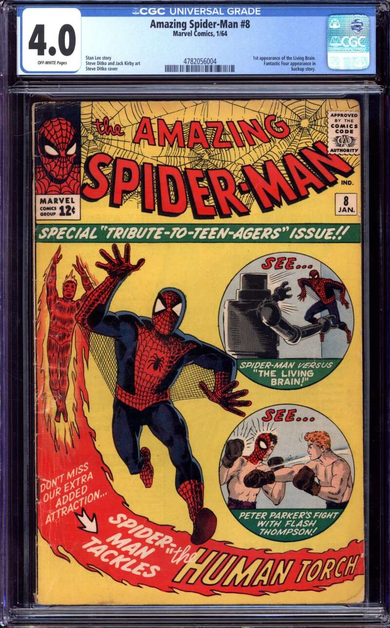 AMAZING SPIDER-MAN #8 CGC 4.0 OW PAGES // 1ST APP OF THE LIVING BRAIN 1964 AMAZING SPIDER-MAN #8 CGC 4.0 OW PAGES // 1ST APP OF THE LIVING BRAIN 1964