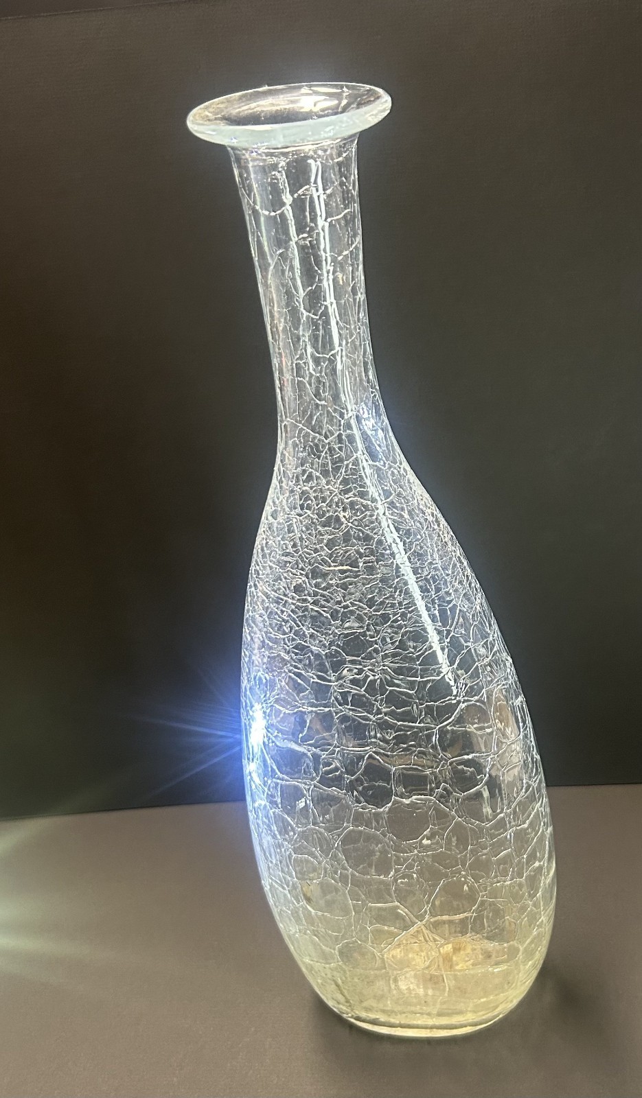 Peter Greenwood Clear Crackle Glass Vase - Signed 1982 Peter Greenwood Clear Crackle Glass Vase - Signed 1982