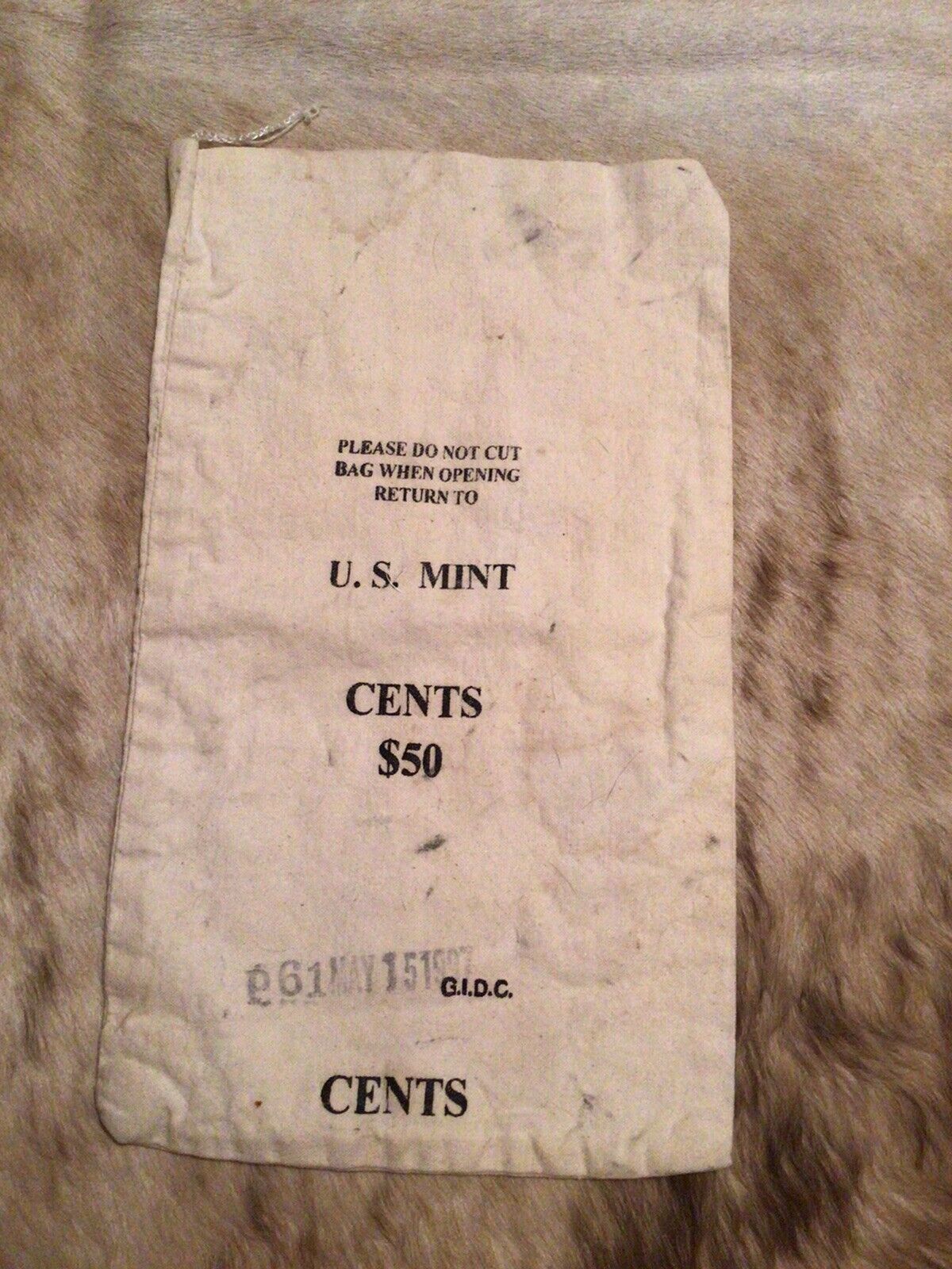 1997 US Mint Bank Canvas Cloth Coin Money Bag Cents $50 Empty