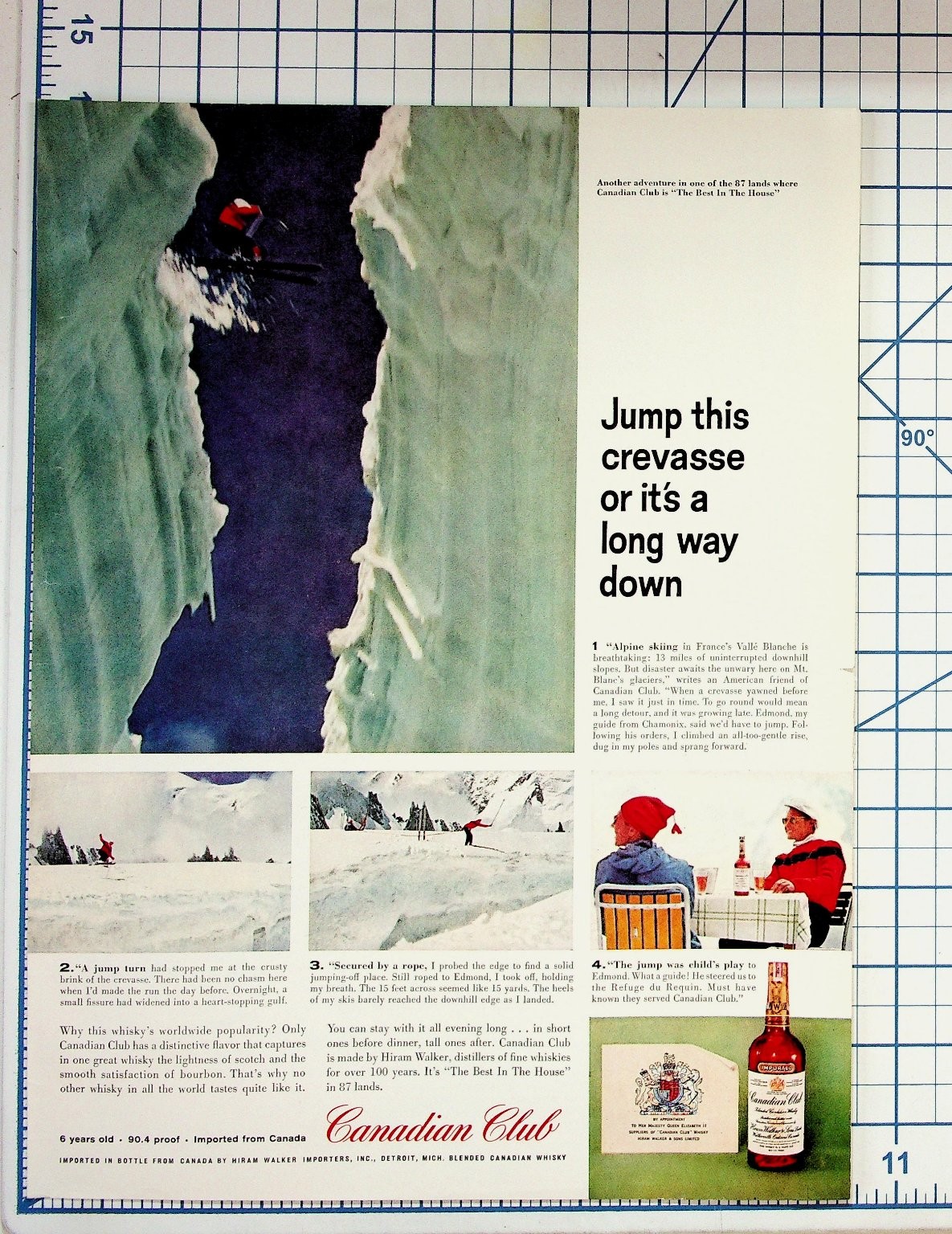 Vintage Canadian Club Whisky Ad Skiing Crevasse Valle Blanche France Ephemera Vintage Canadian Club Whisky Ad Skiing Crevasse Valle Blanche France Ephemera