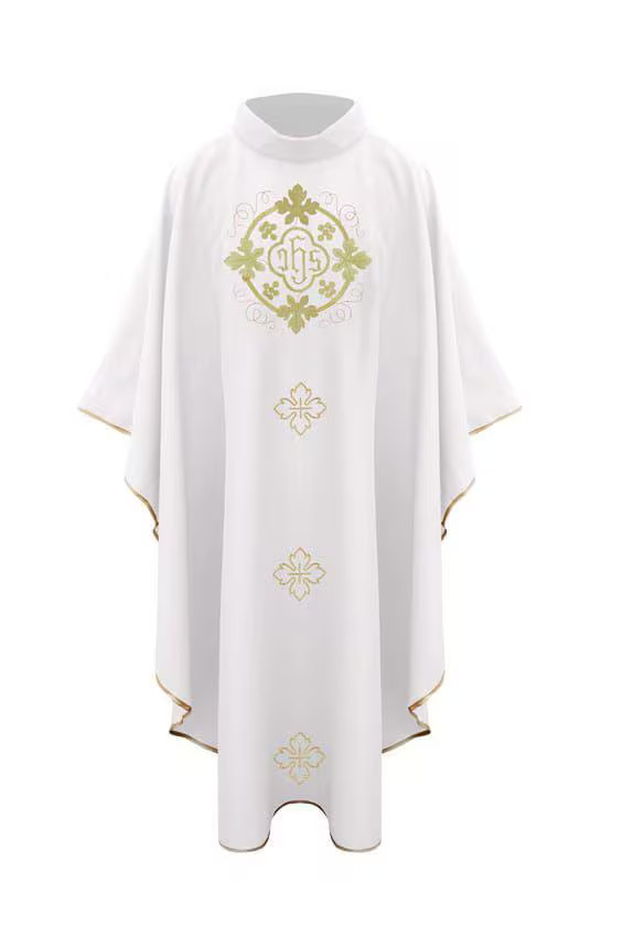 Mass Chasuble White With Eucharistic Embroidery Mass Chasuble White With Eucharistic Embroidery