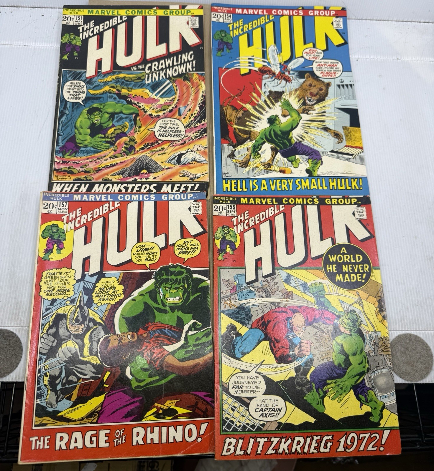 4 Vintage/bronze age marvel the Incredible Hulk comics 151, 154, 155 , 157