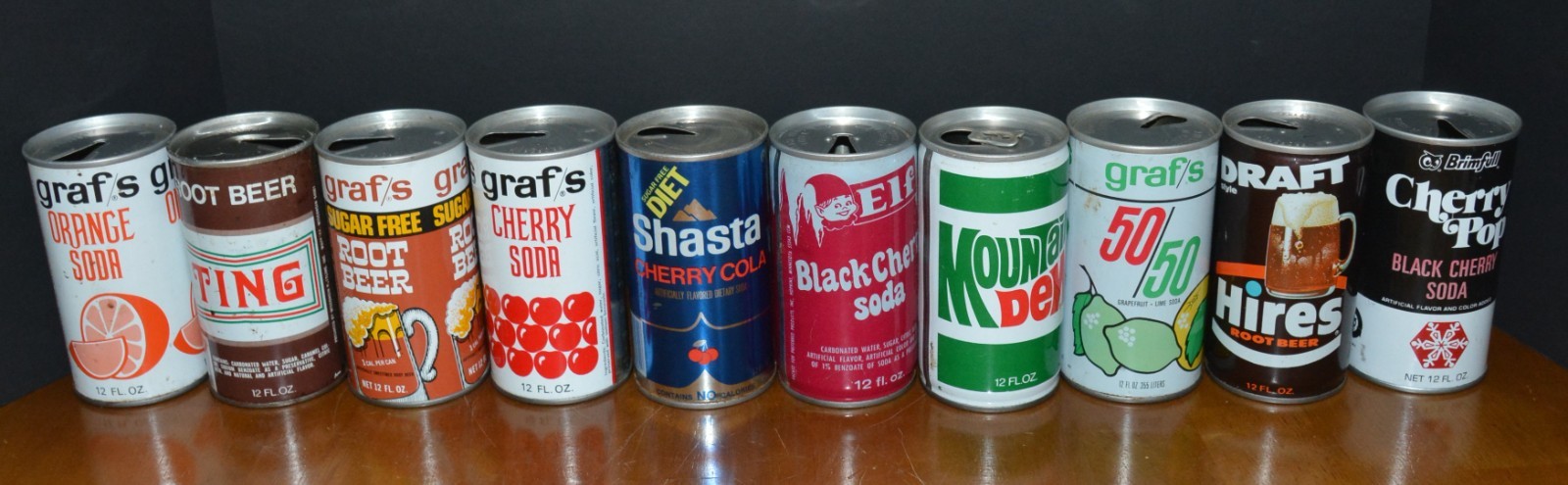 VTG Steel Soda Cans Pull Tab (10) TING Mt. Dew Brimful HIRES Graf's VTG Steel Soda Cans Pull Tab (10) TING Mt. Dew Brimful HIRES Graf's
