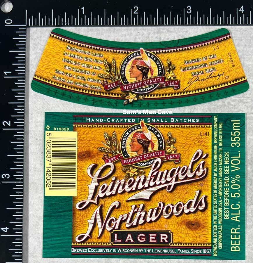 Leinenkugel's Northwoods Beer label with neck - WISCONSIN Leinenkugel's Northwoods Beer label with neck - WISCONSIN