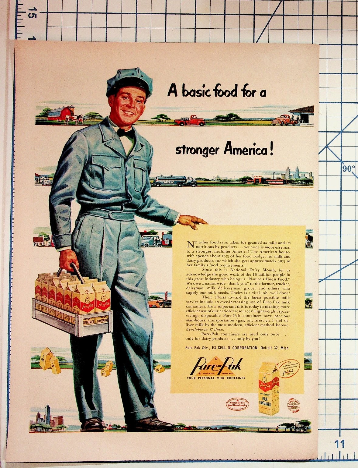 Vintage 1950s Pure-Pak Milkman Print Ad Dairy America Ex-Cell-O Detroit Vintage 1950s Pure-Pak Milkman Print Ad Dairy America Ex-Cell-O Detroit