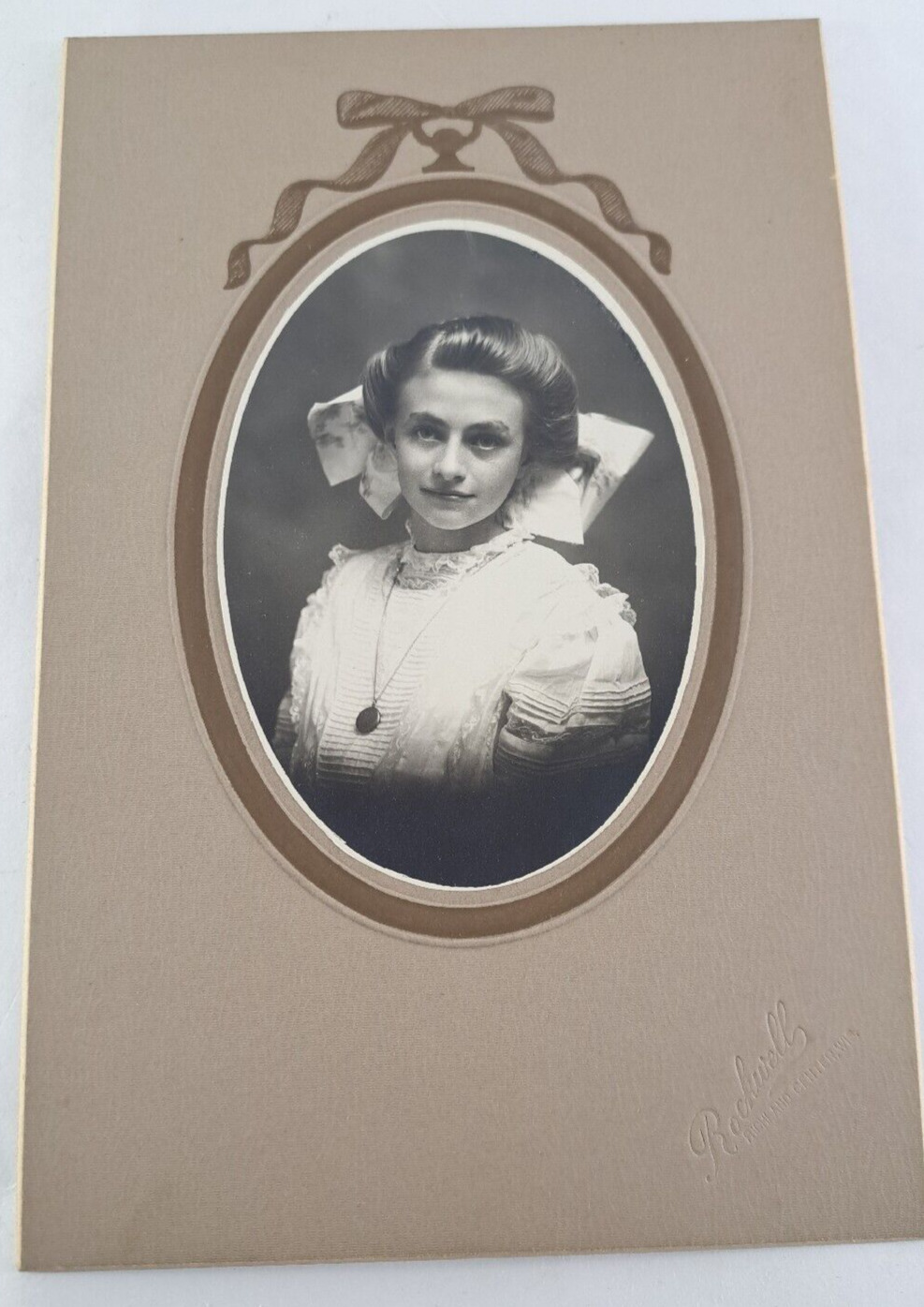Antique Photograph Girl Hair Bow Locket Edwardian Rockwell Richland Center WI