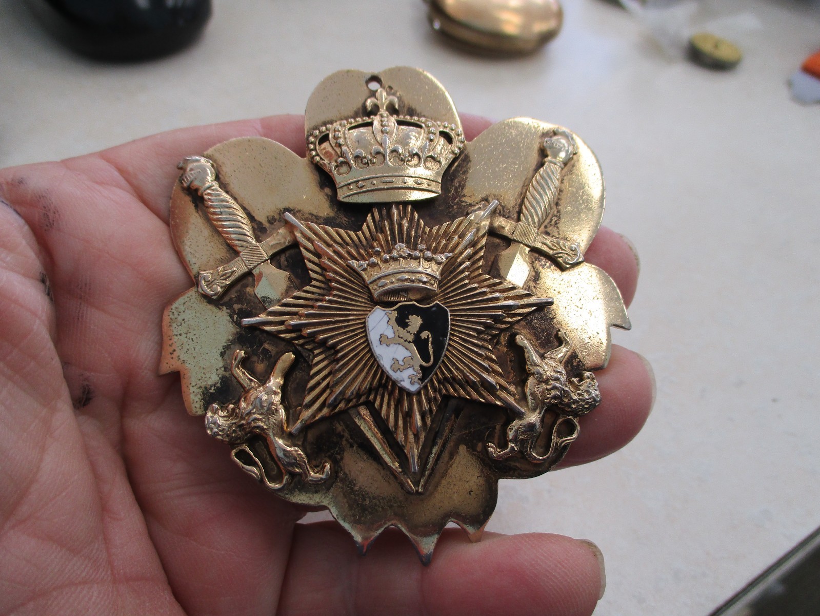 Antique Scottish Coat of Arms Medallion, 3" x 3", Low Start @ $9.99