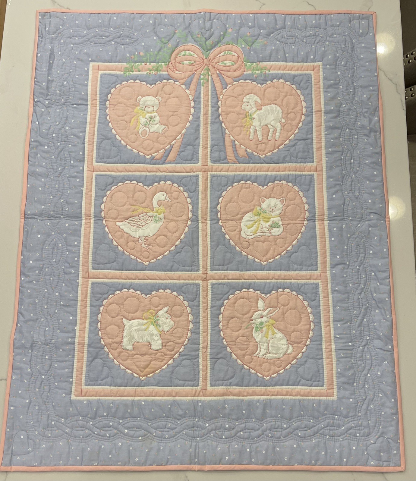 VTG 90s Signed Crib Quilt Wall Hanging Pastel Animals by Mary Fassler 42.5 x 33 VTG 90s Signed Crib Quilt Wall Hanging Pastel Animals by Mary Fassler 42.5 x 33