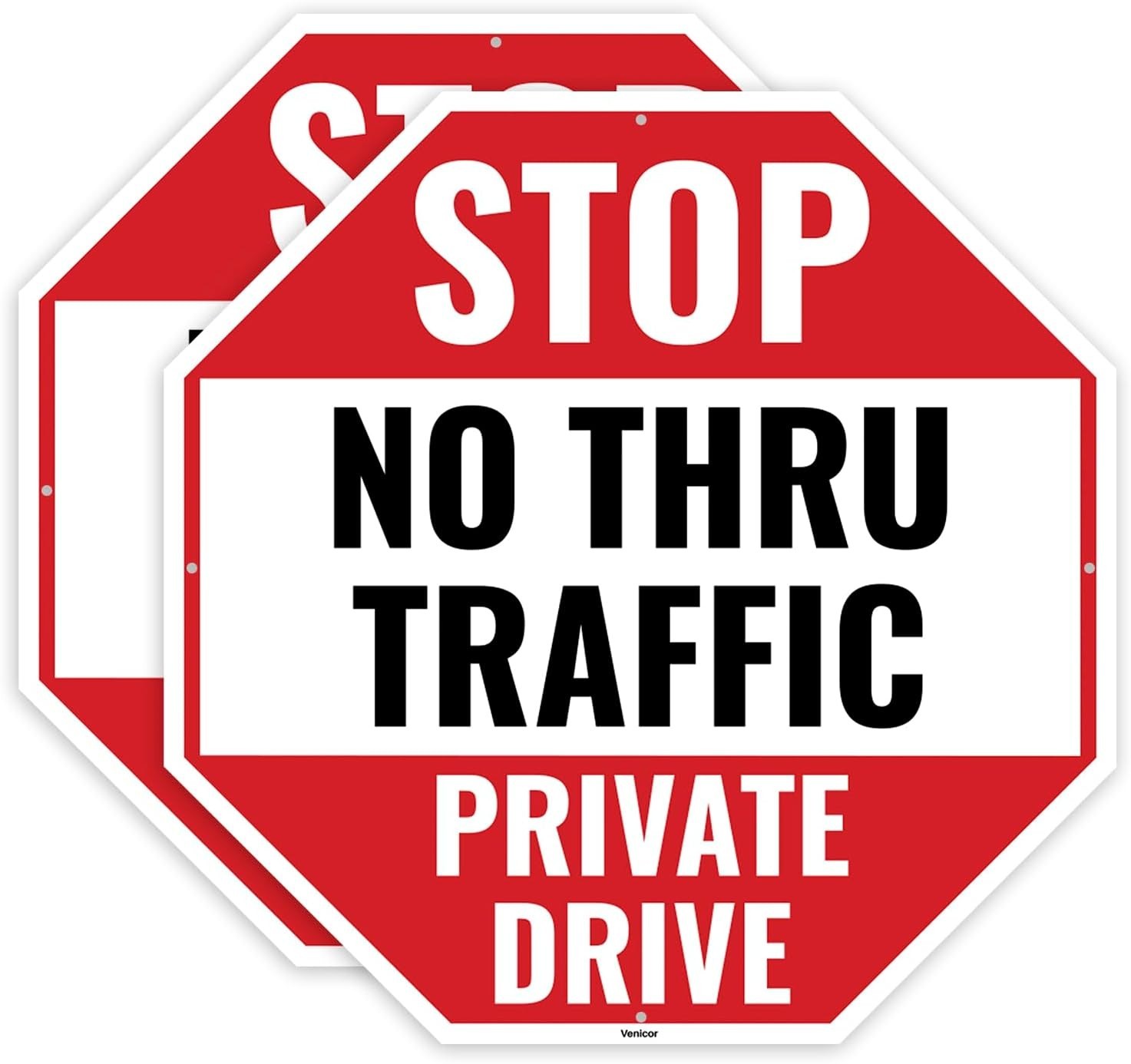 2PC No Thru Traffic Private Drive Sign, 12 X 12 Inches - Aluminum - No through T 2PC No Thru Traffic Private Drive Sign, 12 X 12 Inches - Aluminum - No through T