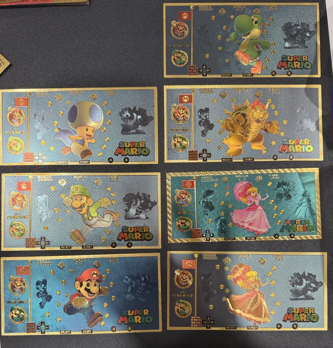 Nintendo Super Mario Non-Sport Trading Card Lot - 7 Cards Gold Foils Nintendo Super Mario Non-Sport Trading Card Lot - 7 Cards Gold Foils