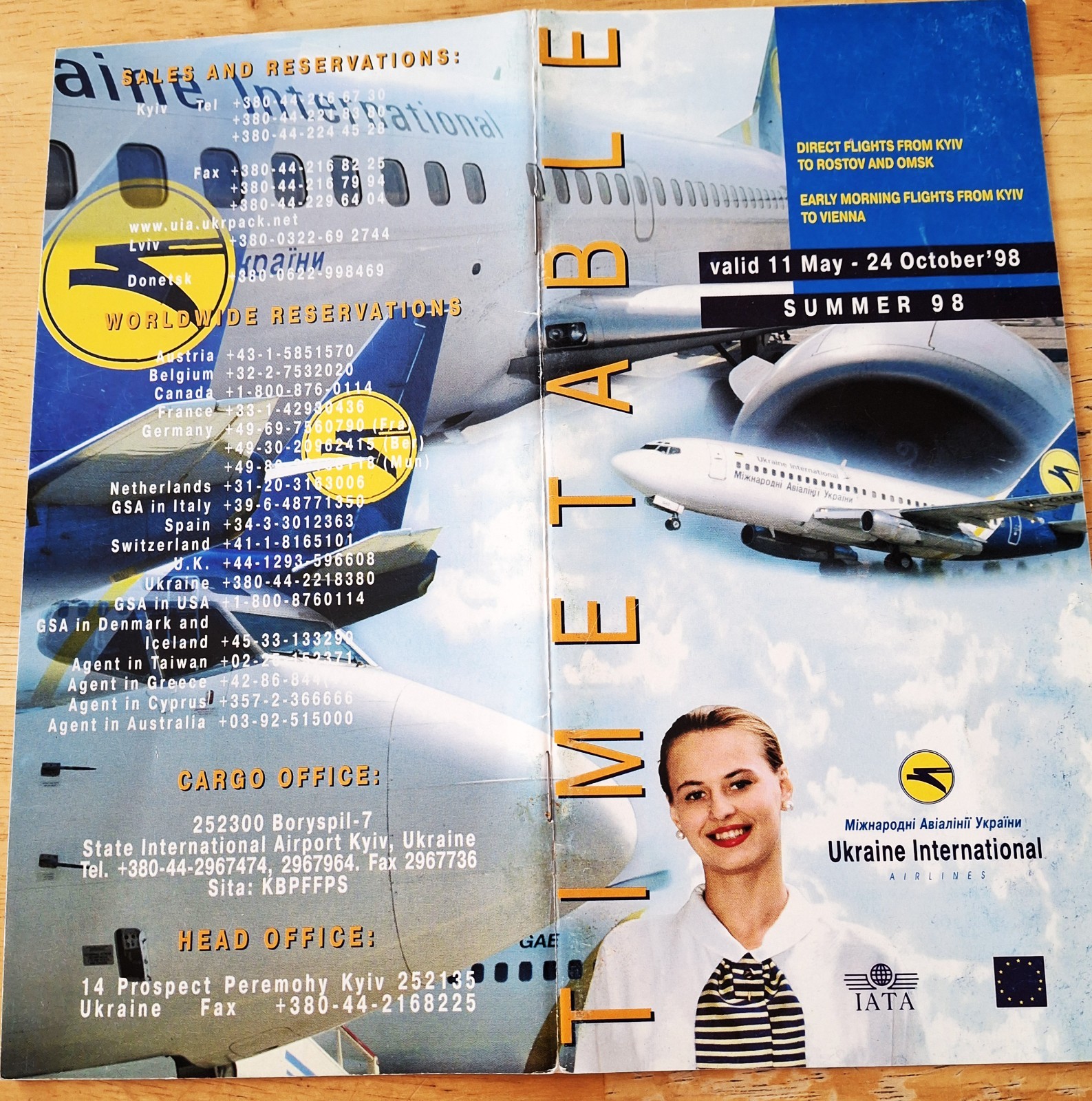 Ukraine International Airlines Timetable May 11 1998 with Route Map Ukraine International Airlines Timetable May 11 1998 with Route Map