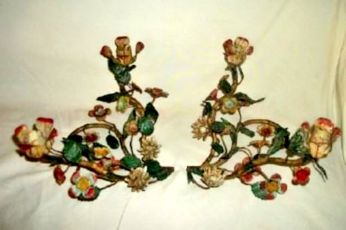 Italian Tole Cottagecore Candelabras Candle Holders 1930s Chippy Original Bold Italian Tole Cottagecore Candelabras Candle Holders 1930s Chippy Original Bold