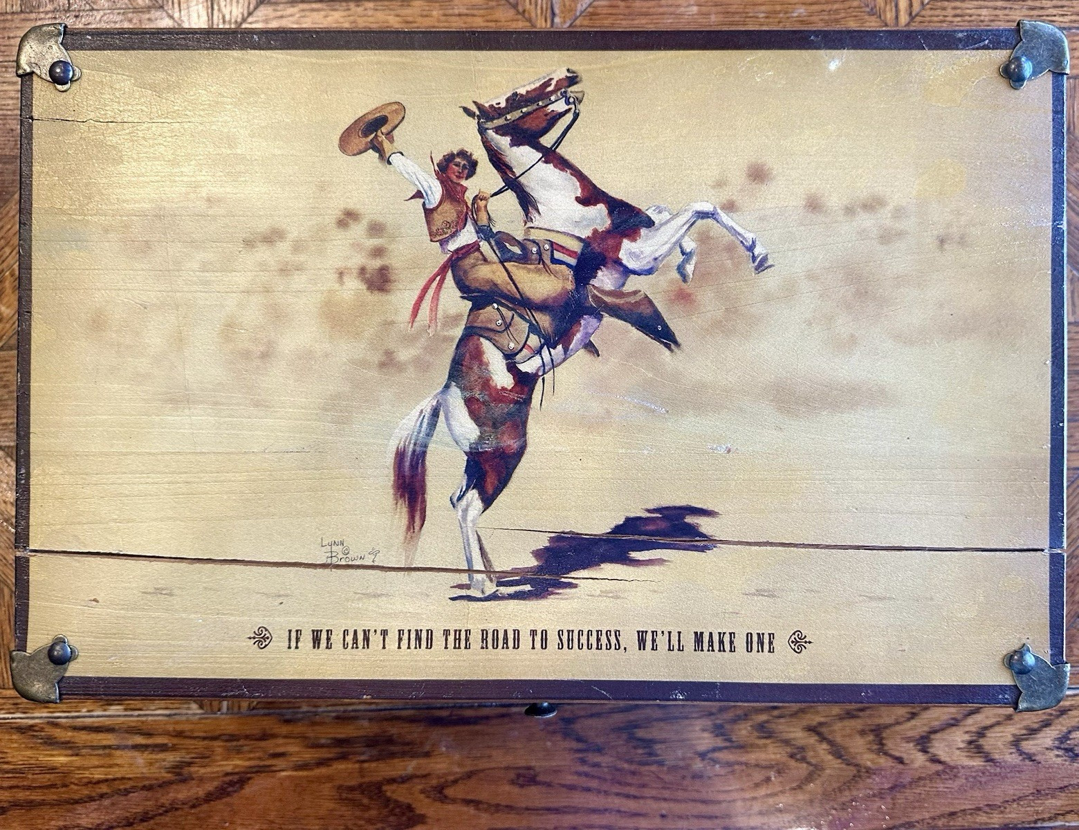 Montana Lifestyles Rustic Wood & Metal Storage Box w/ Lid Cowboy 15x9.5x5"