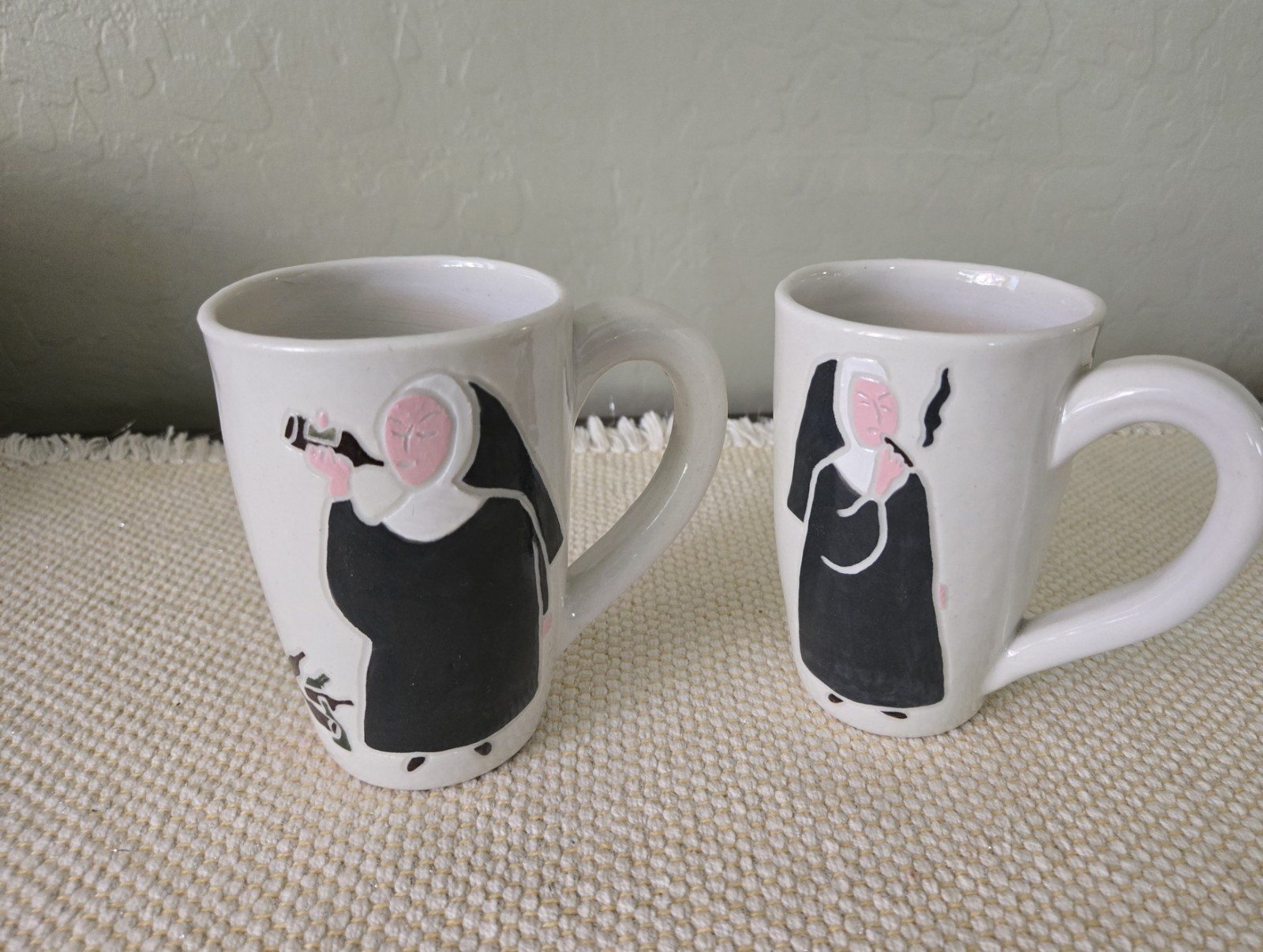 Smoking & Drinking Nun Mugs By Theo Darling Set Of Two